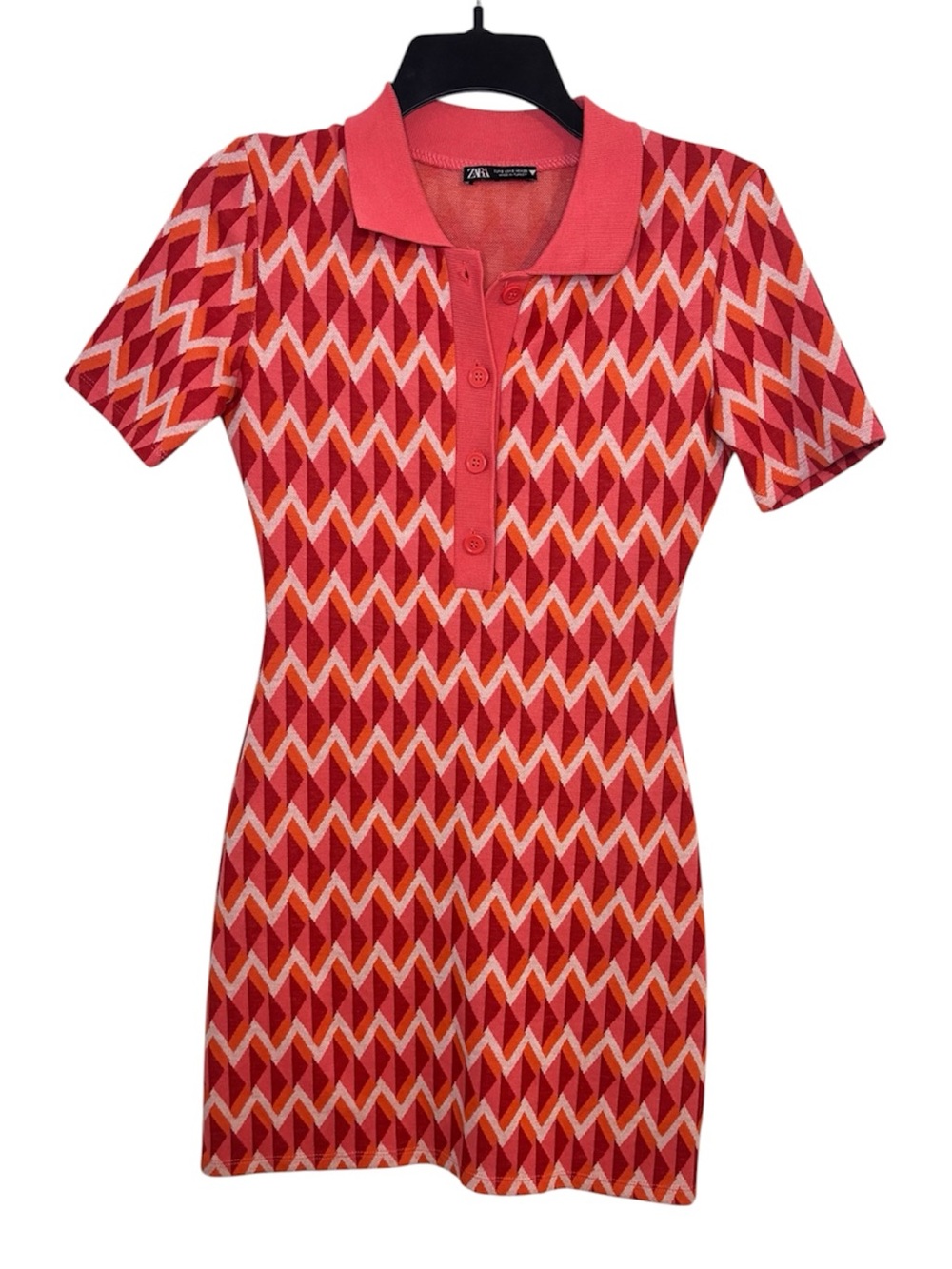 Zara Red Geometric Knit Polo Dress Size Small